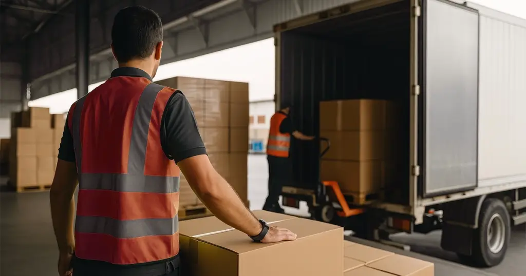 A employee loading a goods in to transportation